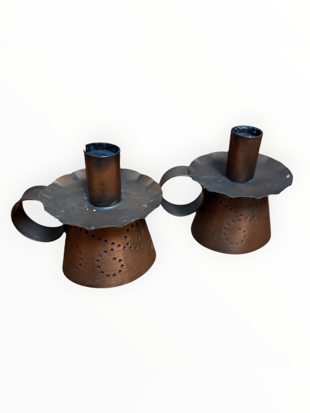 vintage Pfaltzgraff Village copper candle holders set of two